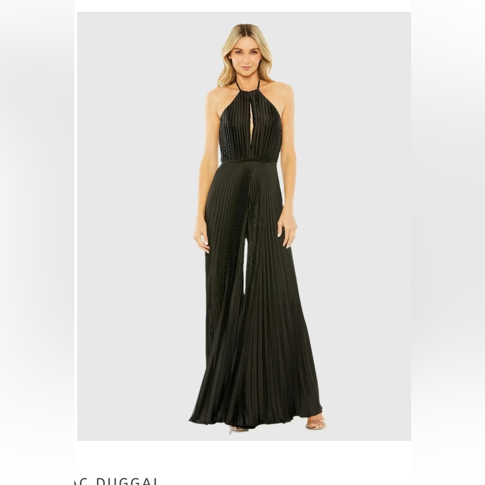 Ieena for Mac Duggal Black Halter Neck Pleated Jumpsuit. Brand new!